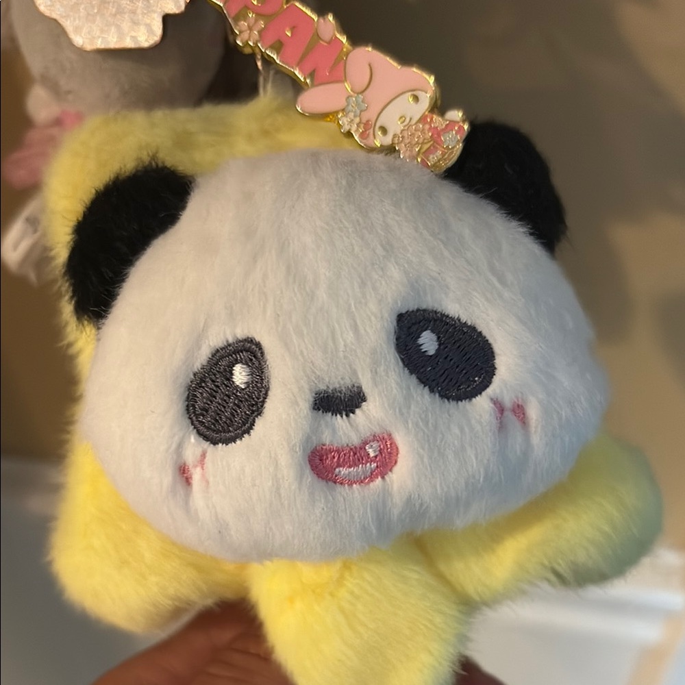 Cute Panda Plush Keychain - Yellow and White
